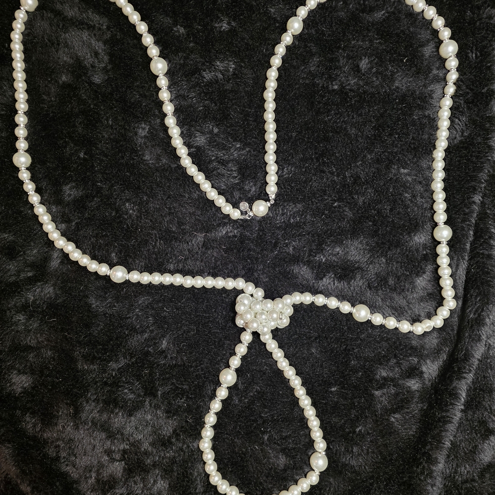C1946 Faux Pearl Necklace Rhinestone Accents 68"